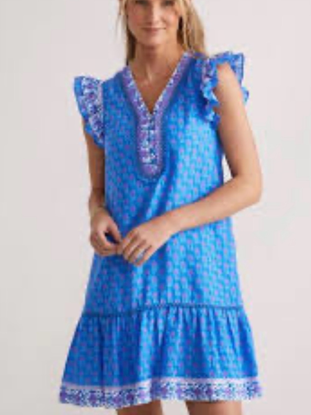 Vineyard Vines Blue Purple Floral Flutter Sleeve Drop Waist Mini Dress size XS